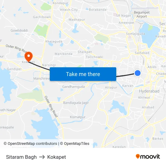Sitaram Bagh to Kokapet map