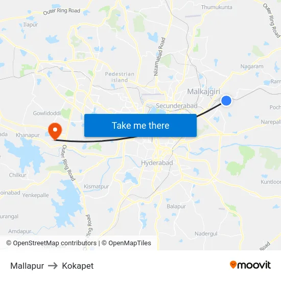 Mallapur to Kokapet map