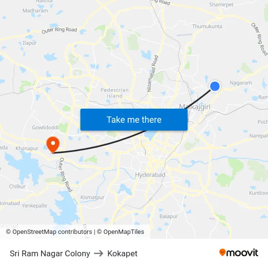 Sri Ram Nagar Colony to Kokapet map