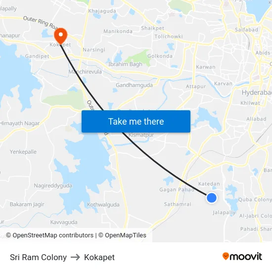 Sri Ram Colony to Kokapet map