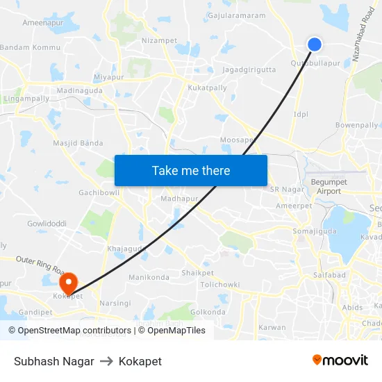 Subhash Nagar to Kokapet map
