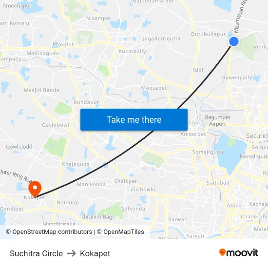 Suchitra Circle to Kokapet map