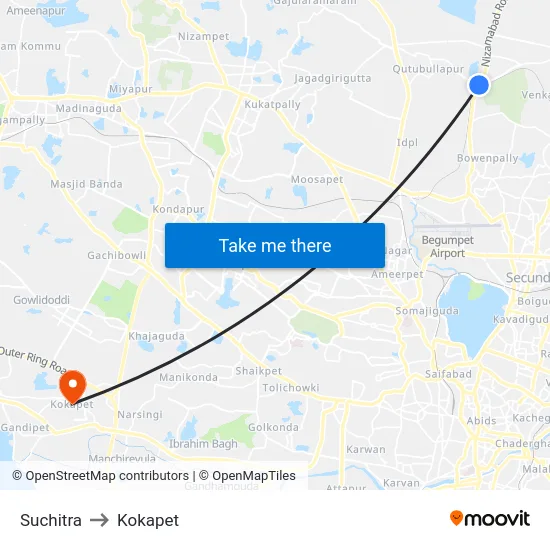 Suchitra to Kokapet map