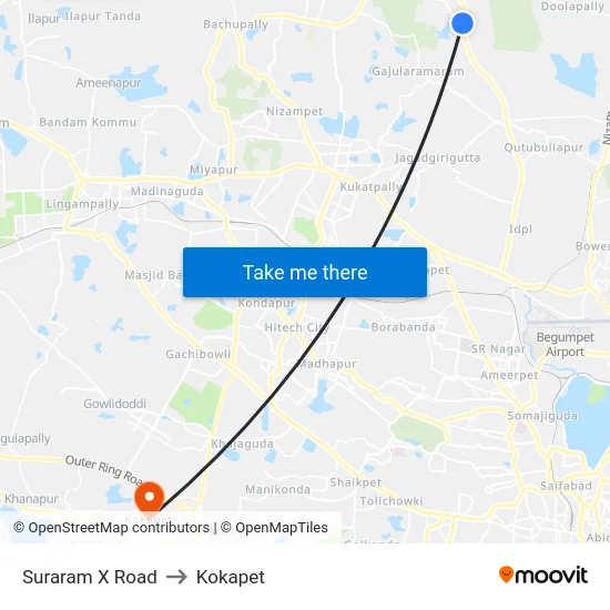 Suraram X Road to Kokapet map