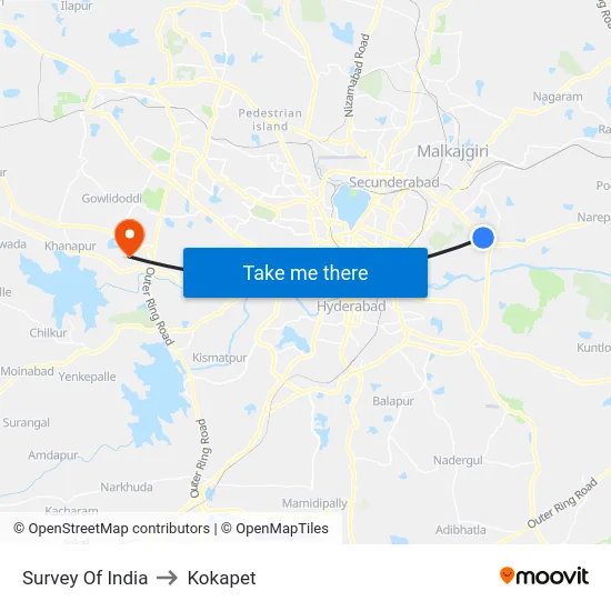 Survey Of India to Kokapet map