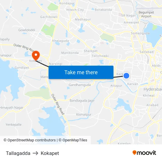Tallagadda to Kokapet map