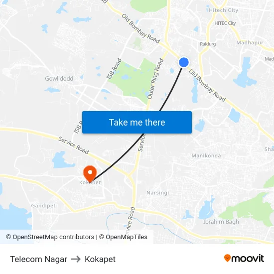 Telecom Nagar to Kokapet map
