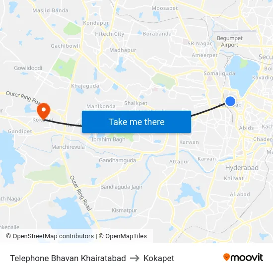 Telephone Bhavan Khairatabad to Kokapet map
