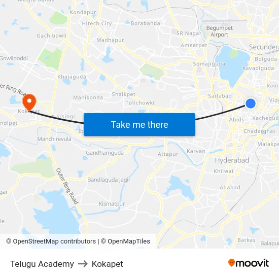 Telugu Academy to Kokapet map