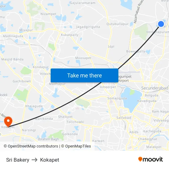 Sri Bakery to Kokapet map