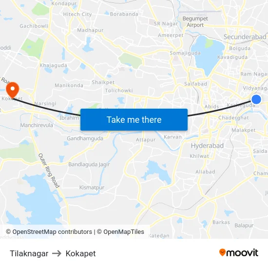 Tilaknagar to Kokapet map