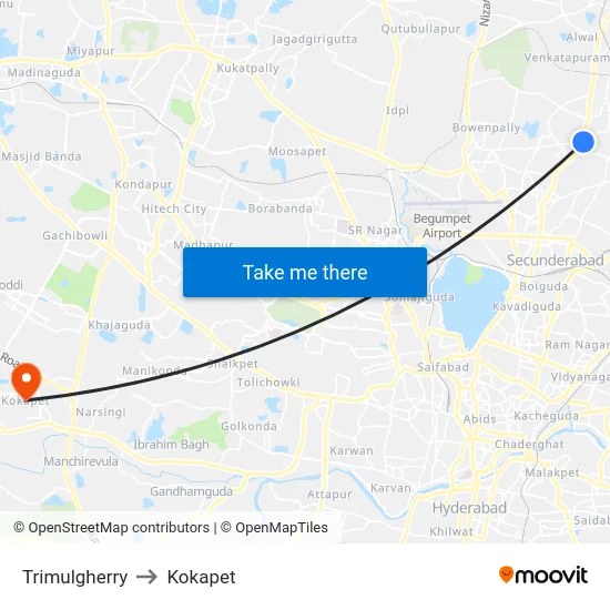 Trimulgherry to Kokapet map