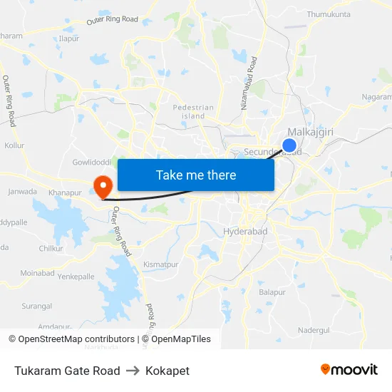 Tukaram Gate Road to Kokapet map