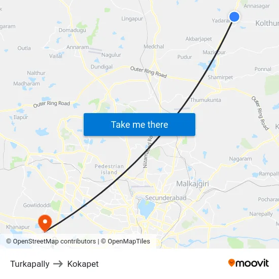 Turkapally to Kokapet map