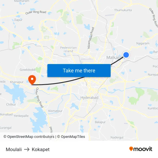 Moulali to Kokapet map