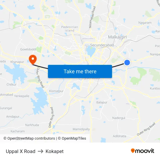 Uppal X Road to Kokapet map