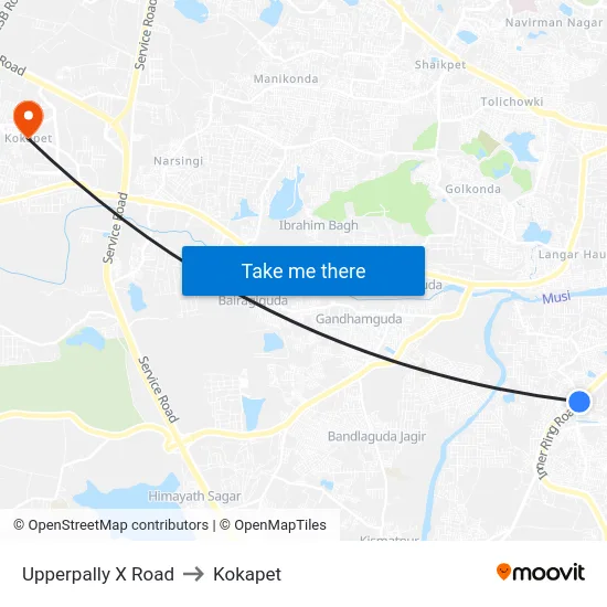 Upperpally X Road to Kokapet map