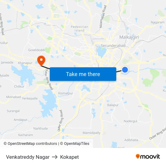Venkatreddy Nagar to Kokapet map