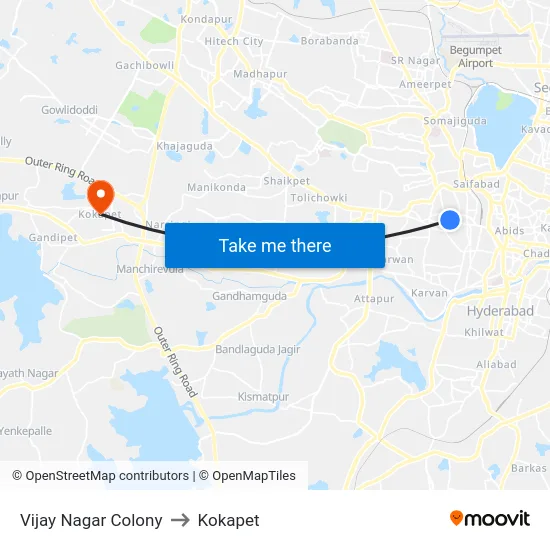 Vijay Nagar Colony to Kokapet map