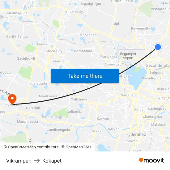 Vikrampuri to Kokapet map