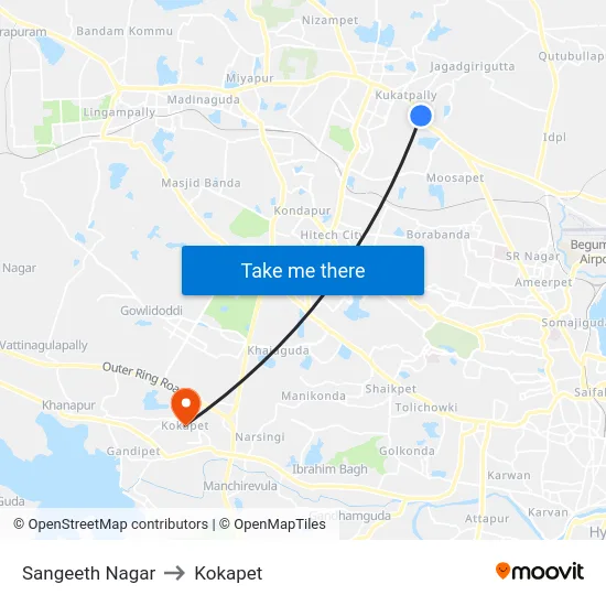 Sangeeth Nagar to Kokapet map