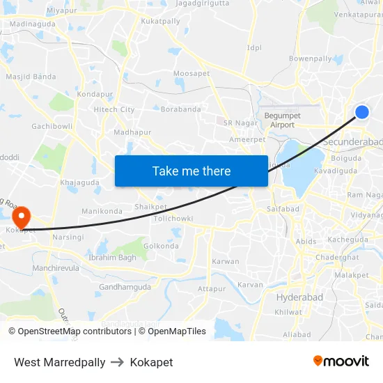 West Marredpally to Kokapet map