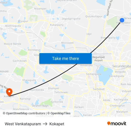 West Venkatapuram to Kokapet map