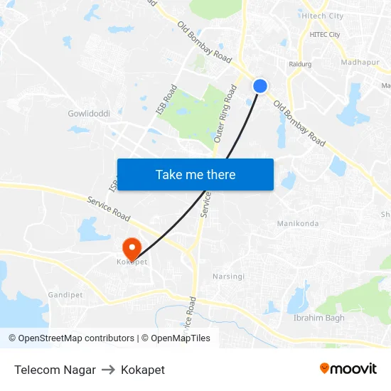 Telecom Nagar to Kokapet map