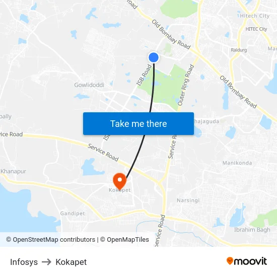Infosys to Kokapet map