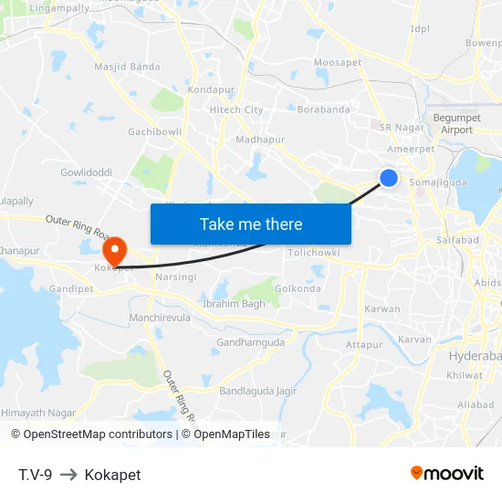 T.V-9 to Kokapet map