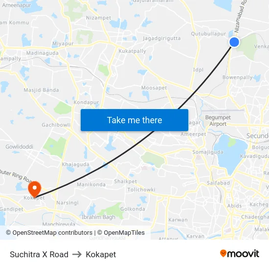 Suchitra X Road to Kokapet map