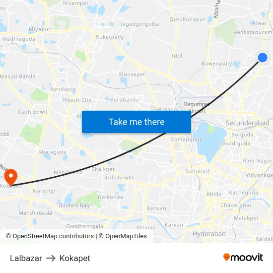 Lalbazar to Kokapet map
