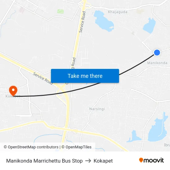 Manikonda Marrichettu Bus Stop to Kokapet map