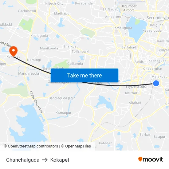 Chanchalguda to Kokapet map