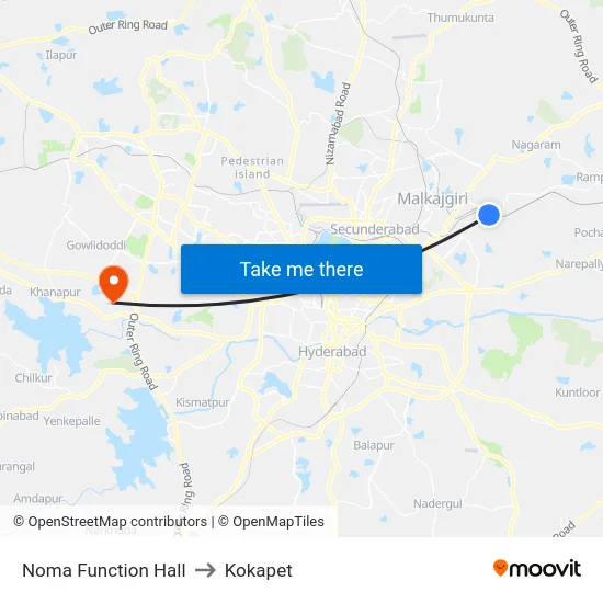 Noma Function Hall to Kokapet map
