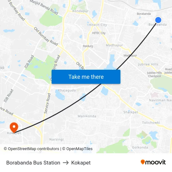 Borabanda Bus Station to Kokapet map
