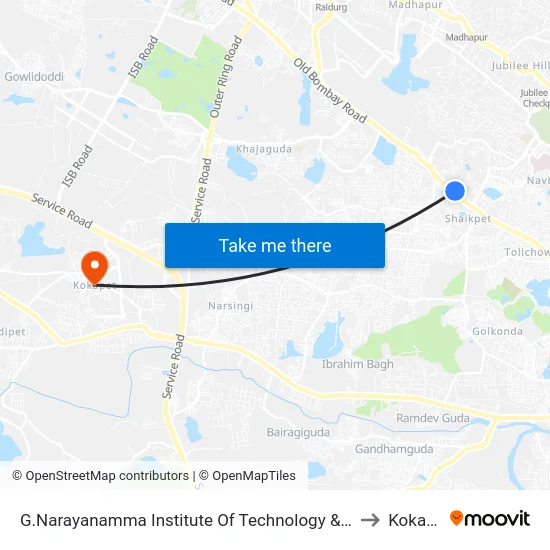 G.Narayanamma Institute Of Technology & Science to Kokapet map