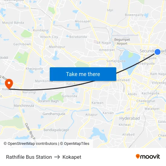 Rathifile Bus Station to Kokapet map