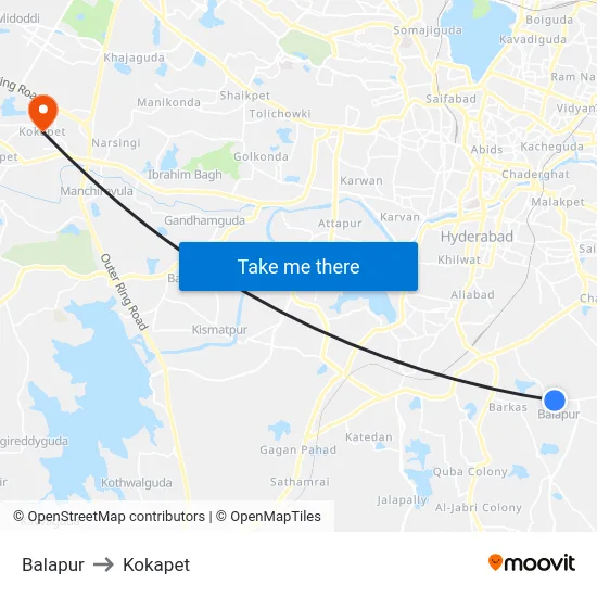 Balapur to Kokapet map
