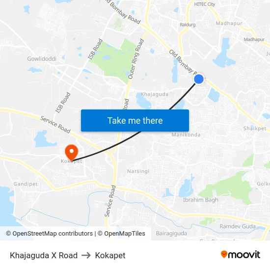 Khajaguda X Road to Kokapet map