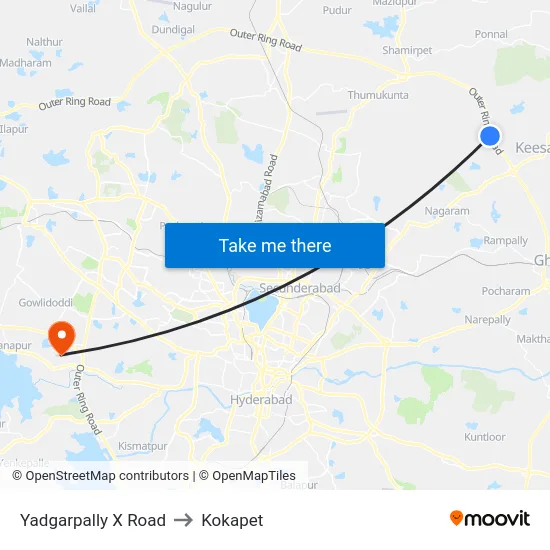 Yadgarpally X Road to Kokapet map