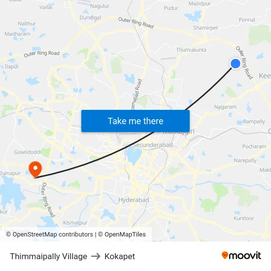 Thimmaipally Village to Kokapet map