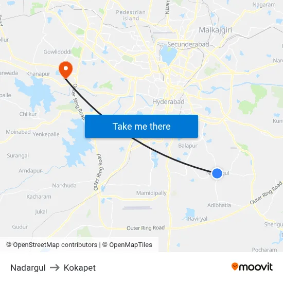 Nadargul to Kokapet map