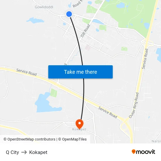 Q City to Kokapet map