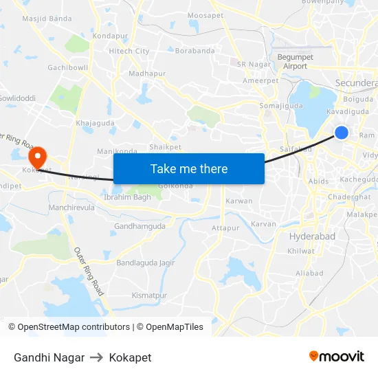 Gandhi Nagar to Kokapet map