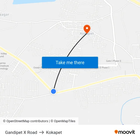 Gandipet X Road to Kokapet map