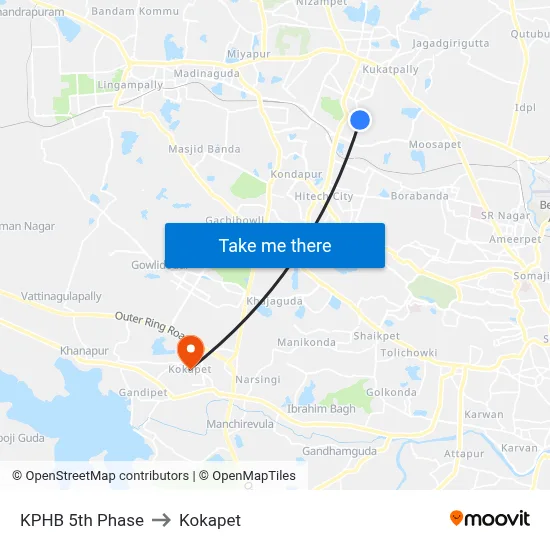 KPHB 5th Phase to Kokapet map