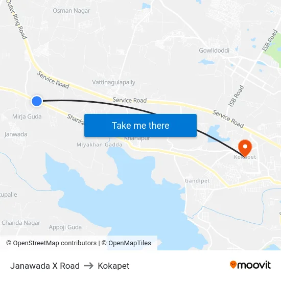 Janawada X Road to Kokapet map