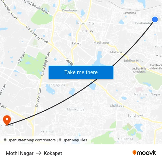 Mothi Nagar to Kokapet map