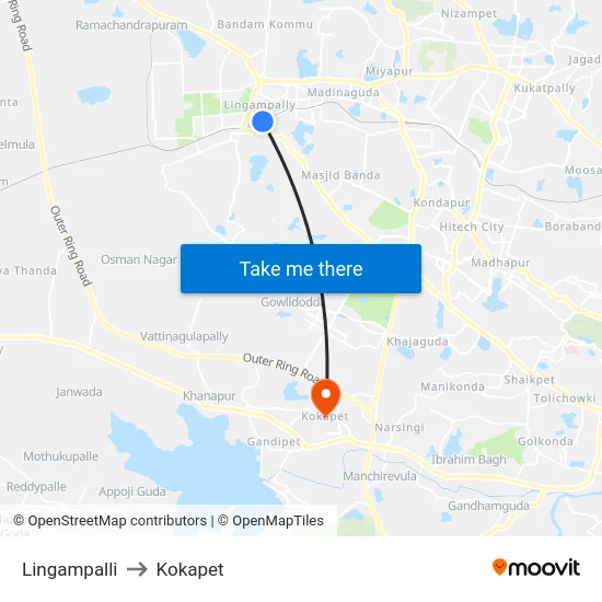 Lingampalli to Kokapet map